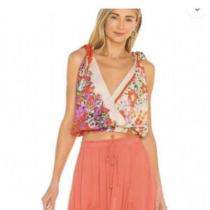 Free People Tied To You Fiesta Tank Womens Size Large V Neck Plunge Floral Boho